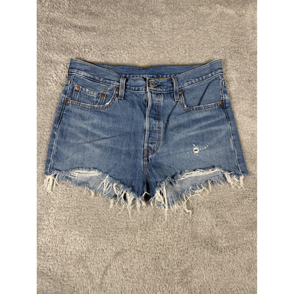Levi's 501 Original Denim Shorts Women 30 Blue Good Distressed Cut Off Summer